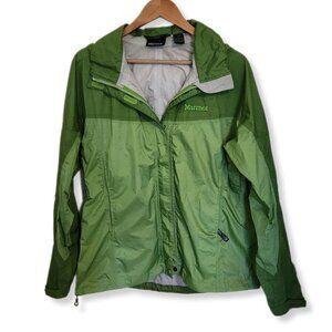 MARMOT Precip Lightweight Rain Jacket Green Waterproof Hooded Zip Pockets LG